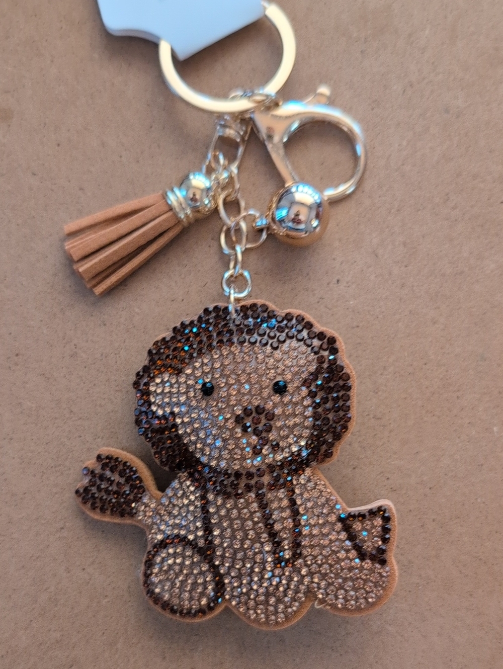 Sparkle Lion Keychain Bag Charm - Gold and Brown